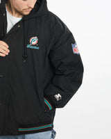 Vintage, 90s, Starter, NFL, Miami, Dolphins, Jacket, The Real Deal, size extra large, colour Black, newtown, sydney, australia, thrift store, opshop, preloved, secondhand, sustainable, retro, antique, 70s, 80s, 90s, 2000s, 00s, fashion, clothing, streetwear, trendy, garment, style, boutique, store, shop, archive, sale, cheap, best, top, Jackets