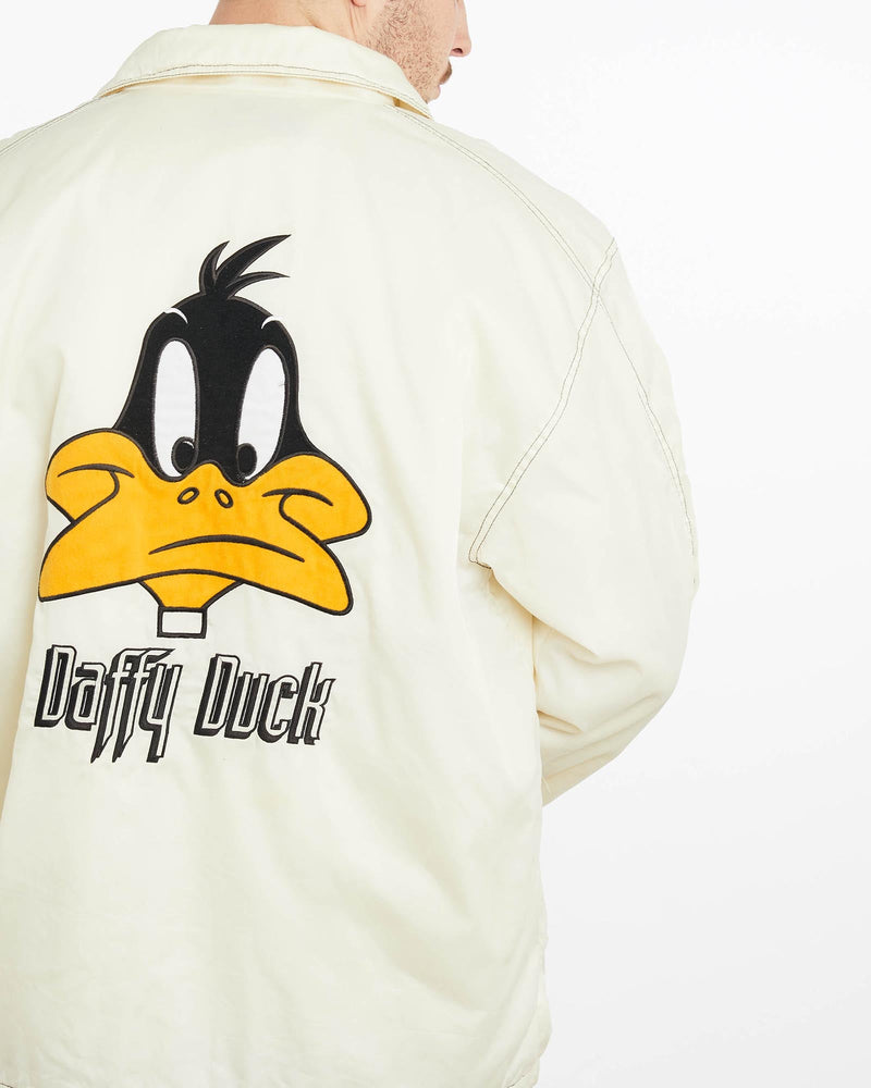 Vintage, 90s, Daffy, Duck, Jacket, The Real Deal, size extra large, colour White, newtown, sydney, australia, thrift store, opshop, preloved, secondhand, sustainable, retro, antique, 70s, 80s, 90s, 2000s, 00s, fashion, clothing, streetwear, trendy, garment, style, boutique, store, shop, archive, sale, cheap, best, top, Jackets