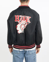 Vintage, 90s, Black, Hawk, Warriors, Bomber, Jacket, The Real Deal, size extra large, colour Black, newtown, sydney, australia, thrift store, opshop, preloved, secondhand, sustainable, retro, antique, 70s, 80s, 90s, 2000s, 00s, fashion, clothing, streetwear, trendy, garment, style, boutique, store, shop, archive, sale, cheap, best, top, Jackets