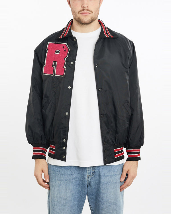 Vintage, 90s, Black, Hawk, Warriors, Bomber, Jacket, The Real Deal, size extra large, colour Black, newtown, sydney, australia, thrift store, opshop, preloved, secondhand, sustainable, retro, antique, 70s, 80s, 90s, 2000s, 00s, fashion, clothing, streetwear, trendy, garment, style, boutique, store, shop, archive, sale, cheap, best, top, Jackets