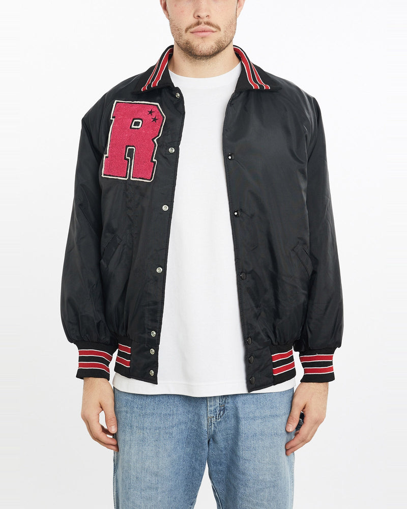 Vintage, 90s, Black, Hawk, Warriors, Bomber, Jacket, The Real Deal, size extra large, colour Black, newtown, sydney, australia, thrift store, opshop, preloved, secondhand, sustainable, retro, antique, 70s, 80s, 90s, 2000s, 00s, fashion, clothing, streetwear, trendy, garment, style, boutique, store, shop, archive, sale, cheap, best, top, Jackets