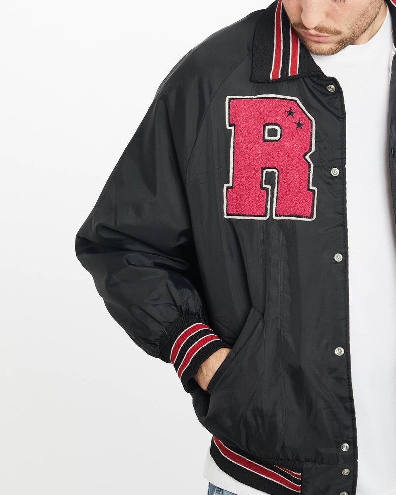 Vintage, 90s, Black, Hawk, Warriors, Bomber, Jacket, The Real Deal, size extra large, colour Black, newtown, sydney, australia, thrift store, opshop, preloved, secondhand, sustainable, retro, antique, 70s, 80s, 90s, 2000s, 00s, fashion, clothing, streetwear, trendy, garment, style, boutique, store, shop, archive, sale, cheap, best, top, Jackets