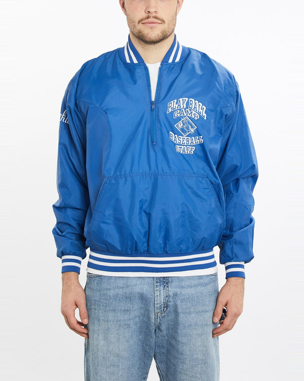 Vintage, 80s, Baseball, Camp, Pullover, Jacket, The Real Deal, size large, colour Blue, newtown, sydney, australia, thrift store, opshop, preloved, secondhand, sustainable, retro, antique, 70s, 80s, 90s, 2000s, 00s, fashion, clothing, streetwear, trendy, garment, style, boutique, store, shop, archive, sale, cheap, best, top, Jackets