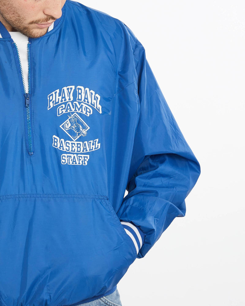 Vintage, 80s, Baseball, Camp, Pullover, Jacket, The Real Deal, size large, colour Blue, newtown, sydney, australia, thrift store, opshop, preloved, secondhand, sustainable, retro, antique, 70s, 80s, 90s, 2000s, 00s, fashion, clothing, streetwear, trendy, garment, style, boutique, store, shop, archive, sale, cheap, best, top, Jackets