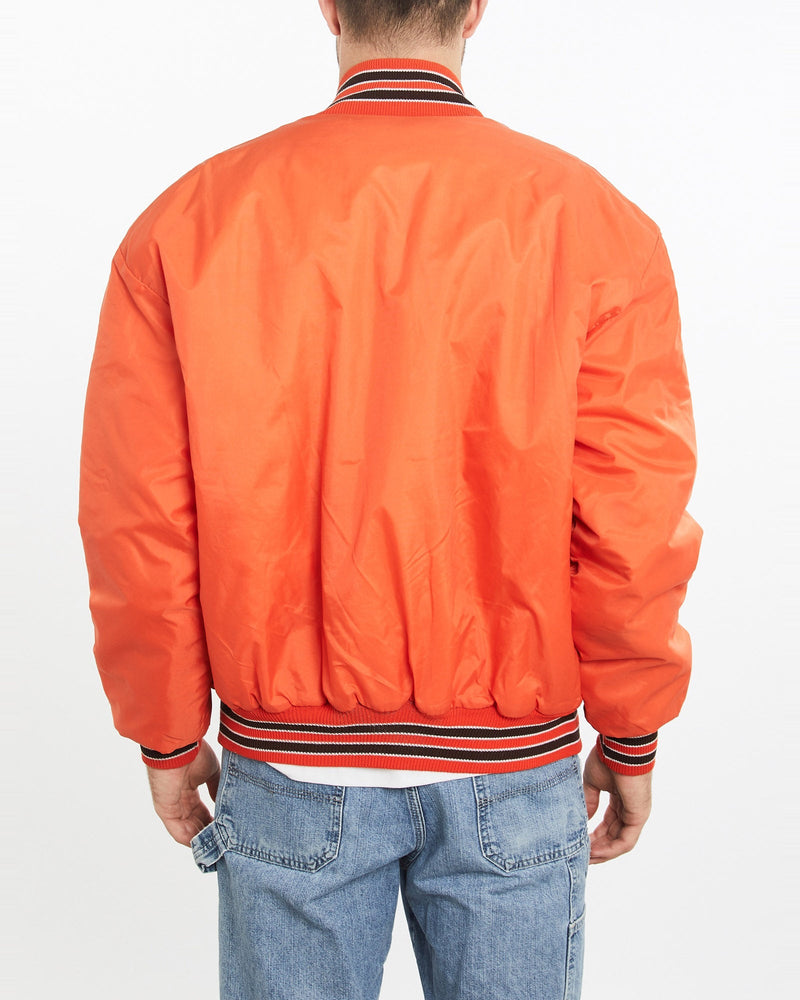 Vintage, 90s, DeLONG, Falcons, Bomber, Jacket, The Real Deal, size extra large, colour Orange, newtown, sydney, australia, thrift store, opshop, preloved, secondhand, sustainable, retro, antique, 70s, 80s, 90s, 2000s, 00s, fashion, clothing, streetwear, trendy, garment, style, boutique, store, shop, archive, sale, cheap, best, top, Jackets