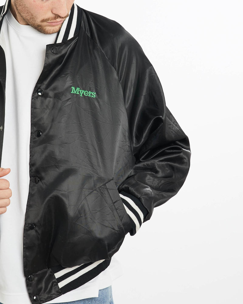 Vintage, 80s, Satin, Bomber, Jacket, The Real Deal, size extra large, colour Black, newtown, sydney, australia, thrift store, opshop, preloved, secondhand, sustainable, retro, antique, 70s, 80s, 90s, 2000s, 00s, fashion, clothing, streetwear, trendy, garment, style, boutique, store, shop, archive, sale, cheap, best, top, Jackets