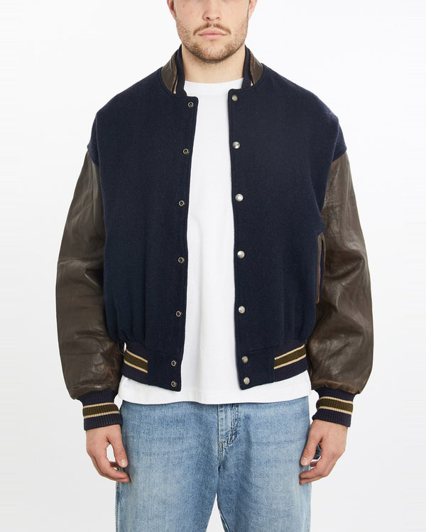 Vintage, 90s, Varsity, Jacket, The Real Deal, size extra large, colour Navy, newtown, sydney, australia, thrift store, opshop, preloved, secondhand, sustainable, retro, antique, 70s, 80s, 90s, 2000s, 00s, fashion, clothing, streetwear, trendy, garment, style, boutique, store, shop, archive, sale, cheap, best, top, Jackets