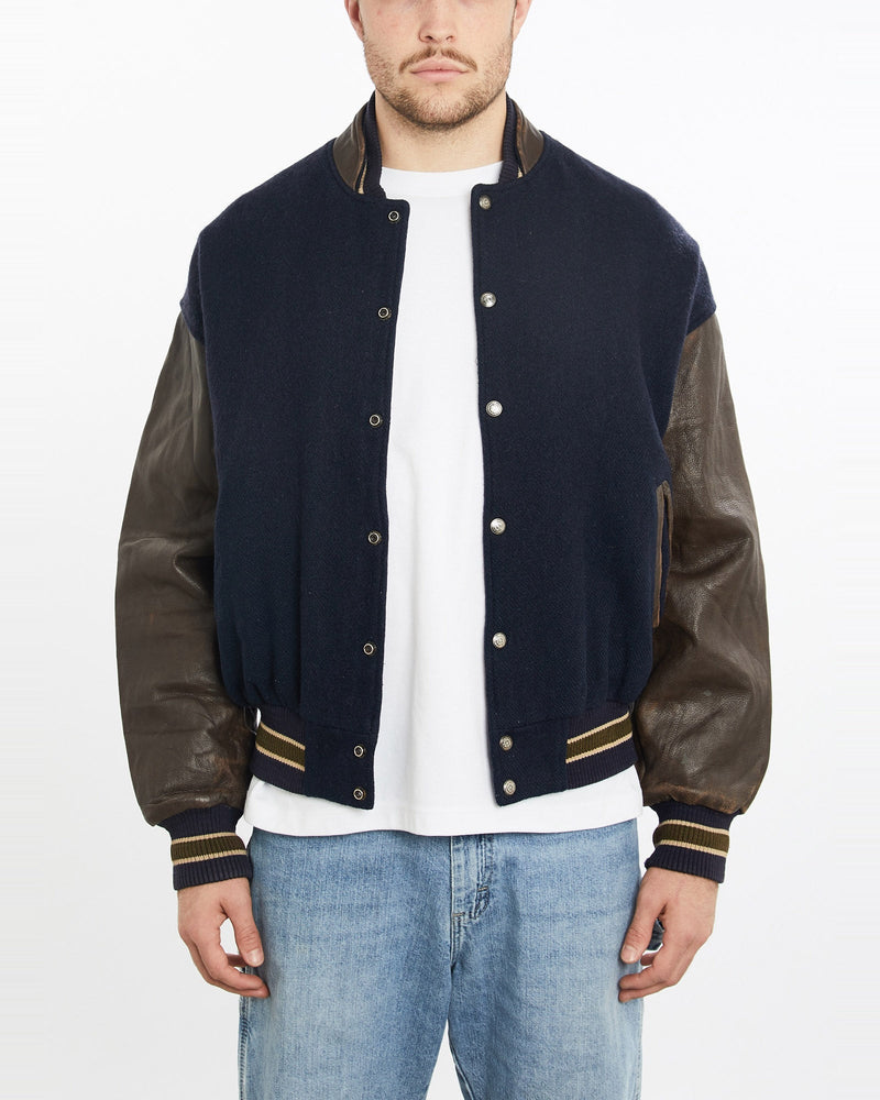 Vintage, 90s, Varsity, Jacket, The Real Deal, size extra large, colour Navy, newtown, sydney, australia, thrift store, opshop, preloved, secondhand, sustainable, retro, antique, 70s, 80s, 90s, 2000s, 00s, fashion, clothing, streetwear, trendy, garment, style, boutique, store, shop, archive, sale, cheap, best, top, Jackets