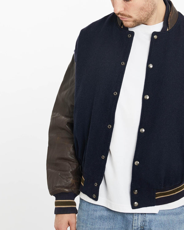 Vintage, 90s, Varsity, Jacket, The Real Deal, size extra large, colour Navy, newtown, sydney, australia, thrift store, opshop, preloved, secondhand, sustainable, retro, antique, 70s, 80s, 90s, 2000s, 00s, fashion, clothing, streetwear, trendy, garment, style, boutique, store, shop, archive, sale, cheap, best, top, Jackets