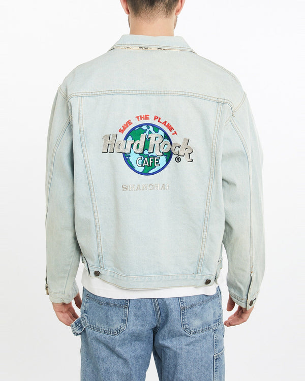 Vintage, 90s, Hard, Rock, Cafe, Shanghai, Denim, Jacket, The Real Deal, size extra large, colour Blue, newtown, sydney, australia, thrift store, opshop, preloved, secondhand, sustainable, retro, antique, 70s, 80s, 90s, 2000s, 00s, fashion, clothing, streetwear, trendy, garment, style, boutique, store, shop, archive, sale, cheap, best, top, Jackets