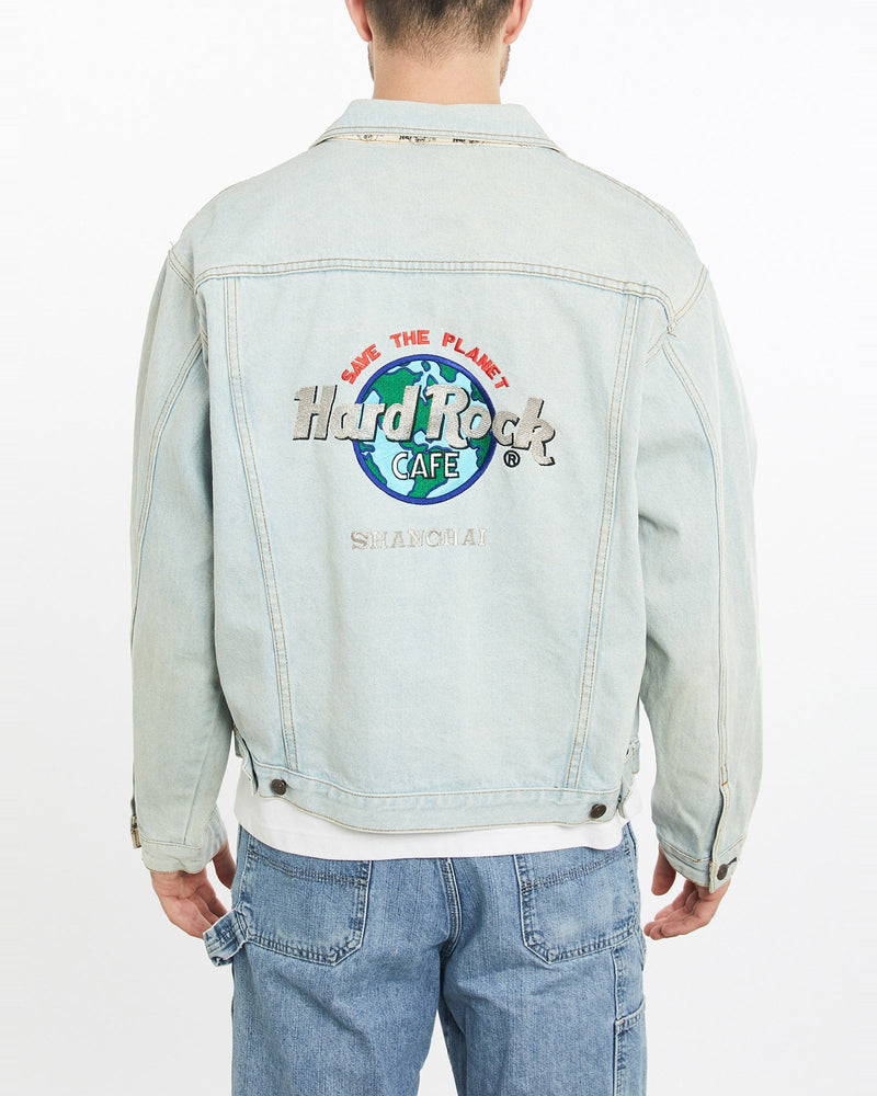 Vintage, 90s, Hard, Rock, Cafe, Shanghai, Denim, Jacket, The Real Deal, size extra large, colour Blue, newtown, sydney, australia, thrift store, opshop, preloved, secondhand, sustainable, retro, antique, 70s, 80s, 90s, 2000s, 00s, fashion, clothing, streetwear, trendy, garment, style, boutique, store, shop, archive, sale, cheap, best, top, Jackets