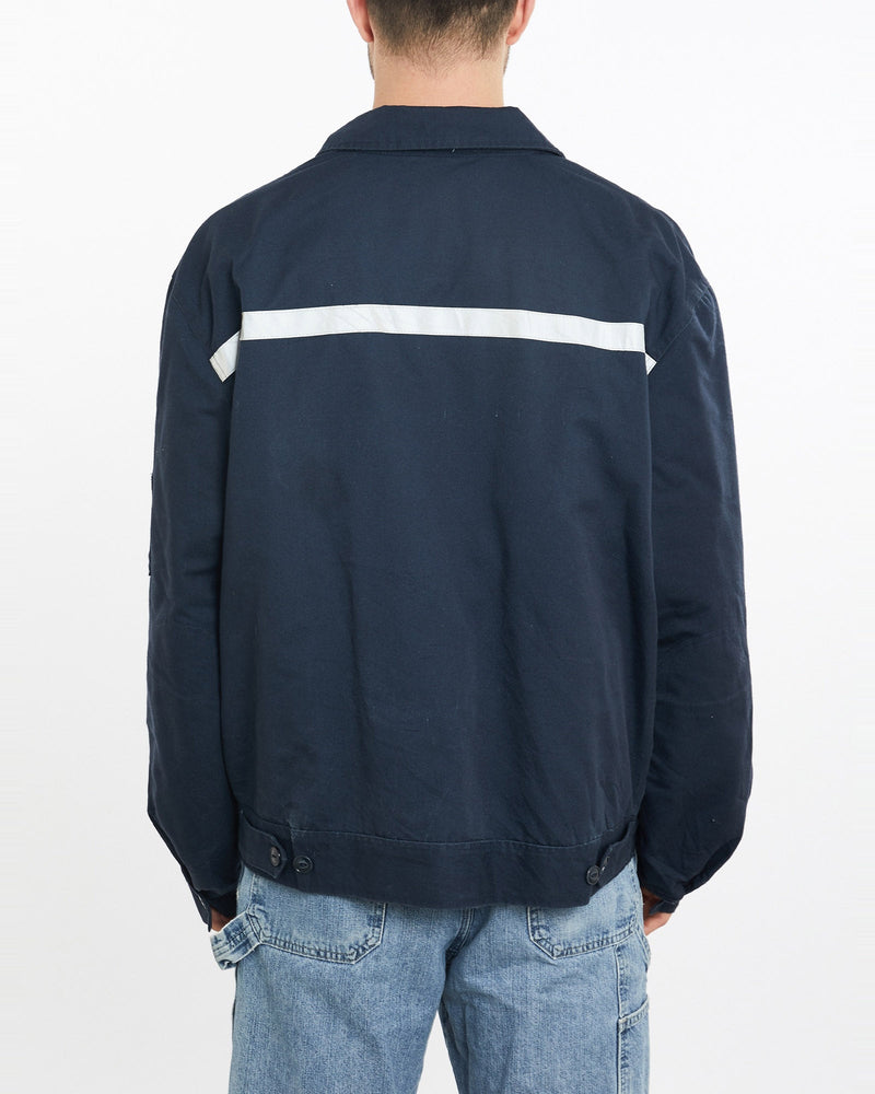 Vintage, 90s, Mechanic, Jacket, The Real Deal, size double extra large, colour Navy, newtown, sydney, australia, thrift store, opshop, preloved, secondhand, sustainable, retro, antique, 70s, 80s, 90s, 2000s, 00s, fashion, clothing, streetwear, trendy, garment, style, boutique, store, shop, archive, sale, cheap, best, top, Jackets