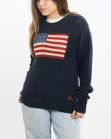 Vintage, 90s, Polo, Ralph, Lauren, USA, Flag, Knit, Sweater, The Real Deal, size medium, colour Navy, newtown, sydney, australia, thrift store, opshop, preloved, secondhand, sustainable, retro, antique, 70s, 80s, 90s, 2000s, 00s, fashion, clothing, streetwear, trendy, garment, style, boutique, store, shop, archive, sale, cheap, best, top, Sweats and hoodies