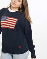 Vintage, 90s, Polo, Ralph, Lauren, USA, Flag, Knit, Sweater, The Real Deal, size medium, colour Navy, newtown, sydney, australia, thrift store, opshop, preloved, secondhand, sustainable, retro, antique, 70s, 80s, 90s, 2000s, 00s, fashion, clothing, streetwear, trendy, garment, style, boutique, store, shop, archive, sale, cheap, best, top, Sweats and hoodies