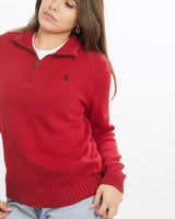 Vintage, Polo, Ralph, Lauren, Quarter, Zip, Knit, Sweater, The Real Deal, size small, colour Red, newtown, sydney, australia, thrift store, opshop, preloved, secondhand, sustainable, retro, antique, 70s, 80s, 90s, 2000s, 00s, fashion, clothing, streetwear, trendy, garment, style, boutique, store, shop, archive, sale, cheap, best, top, Sweats and hoodies