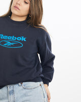 Vintage, 90s, Reebok, Sweatshirt, The Real Deal, size extra small, colour Navy, newtown, sydney, australia, thrift store, opshop, preloved, secondhand, sustainable, retro, antique, 70s, 80s, 90s, 2000s, 00s, fashion, clothing, streetwear, trendy, garment, style, boutique, store, shop, archive, sale, cheap, best, top, Sweats and hoodies