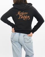 Vintage, Harley, Davidson, Reversible, Hooded, Sweatshirt, The Real Deal, size extra small, colour Black, newtown, sydney, australia, thrift store, opshop, preloved, secondhand, sustainable, retro, antique, 70s, 80s, 90s, 2000s, 00s, fashion, clothing, streetwear, trendy, garment, style, boutique, store, shop, archive, sale, cheap, best, top, Sweats and hoodies