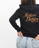 Vintage, Harley, Davidson, Reversible, Hooded, Sweatshirt, The Real Deal, size extra small, colour Black, newtown, sydney, australia, thrift store, opshop, preloved, secondhand, sustainable, retro, antique, 70s, 80s, 90s, 2000s, 00s, fashion, clothing, streetwear, trendy, garment, style, boutique, store, shop, archive, sale, cheap, best, top, Sweats and hoodies