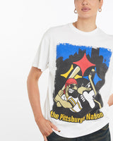 Vintage, Pittsburgh, Pirates, &, Penguins, Tee, The Real Deal, size medium, colour White, newtown, sydney, australia, thrift store, opshop, preloved, secondhand, sustainable, retro, antique, 70s, 80s, 90s, 2000s, 00s, fashion, clothing, streetwear, trendy, garment, style, boutique, store, shop, archive, sale, cheap, best, top, T-Shirts