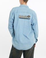 Vintage, Harley, Davidson, Denim, Button, Up, Shirt, The Real Deal, size large, colour Blue, newtown, sydney, australia, thrift store, opshop, preloved, secondhand, sustainable, retro, antique, 70s, 80s, 90s, 2000s, 00s, fashion, clothing, streetwear, trendy, garment, style, boutique, store, shop, archive, sale, cheap, best, top, Shirts