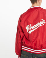 Vintage, 80s, University, of, Wisconsin, Bomber, Jacket, The Real Deal, size medium, colour Red, newtown, sydney, australia, thrift store, opshop, preloved, secondhand, sustainable, retro, antique, 70s, 80s, 90s, 2000s, 00s, fashion, clothing, streetwear, trendy, garment, style, boutique, store, shop, archive, sale, cheap, best, top, Jackets