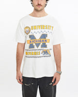 Vintage, 90s, NCAA, Michigan, Wolverines, Tee, The Real Deal, size large, colour White, newtown, sydney, australia, thrift store, opshop, preloved, secondhand, sustainable, retro, antique, 70s, 80s, 90s, 2000s, 00s, fashion, clothing, streetwear, trendy, garment, style, boutique, store, shop, archive, sale, cheap, best, top, T-Shirts