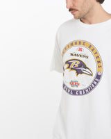 Vintage, NFL, Baltimore, Ravens, Tee, The Real Deal, size extra large, colour White, newtown, sydney, australia, thrift store, opshop, preloved, secondhand, sustainable, retro, antique, 70s, 80s, 90s, 2000s, 00s, fashion, clothing, streetwear, trendy, garment, style, boutique, store, shop, archive, sale, cheap, best, top, T-Shirts