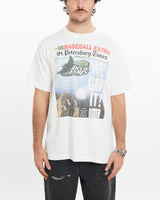 Vintage, 1995, MLB, Tampa, Bay, Devil, Rays, Front, Page, Tee, The Real Deal, size large, colour White, newtown, sydney, australia, thrift store, opshop, preloved, secondhand, sustainable, retro, antique, 70s, 80s, 90s, 2000s, 00s, fashion, clothing, streetwear, trendy, garment, style, boutique, store, shop, archive, sale, cheap, best, top, T-Shirts