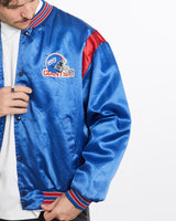 Vintage, 80s, NFL, New, York, Giants, Satin, Bomber, Jacket, The Real Deal, size large, colour Blue, newtown, sydney, australia, thrift store, opshop, preloved, secondhand, sustainable, retro, antique, 70s, 80s, 90s, 2000s, 00s, fashion, clothing, streetwear, trendy, garment, style, boutique, store, shop, archive, sale, cheap, best, top, Jackets