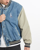 Vintage, 90s, No, Fear, Denim, Varsity, Jacket, The Real Deal, size large, colour Multicolour, newtown, sydney, australia, thrift store, opshop, preloved, secondhand, sustainable, retro, antique, 70s, 80s, 90s, 2000s, 00s, fashion, clothing, streetwear, trendy, garment, style, boutique, store, shop, archive, sale, cheap, best, top, Jackets