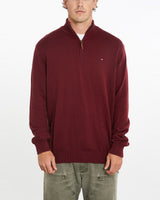 Vintage, Tommy, Hilfiger, Quarter, Zip, Knit, Sweater, The Real Deal, size extra large, colour Burgundy, newtown, sydney, australia, thrift store, opshop, preloved, secondhand, sustainable, retro, antique, 70s, 80s, 90s, 2000s, 00s, fashion, clothing, streetwear, trendy, garment, style, boutique, store, shop, archive, sale, cheap, best, top, Sweats and hoodies
