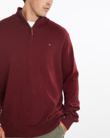 Vintage, Tommy, Hilfiger, Quarter, Zip, Knit, Sweater, The Real Deal, size extra large, colour Burgundy, newtown, sydney, australia, thrift store, opshop, preloved, secondhand, sustainable, retro, antique, 70s, 80s, 90s, 2000s, 00s, fashion, clothing, streetwear, trendy, garment, style, boutique, store, shop, archive, sale, cheap, best, top, Sweats and hoodies