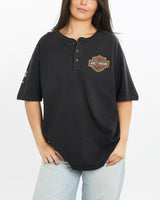 Vintage, 90s, Harley, Davidson, Henley, Tee, The Real Deal, size medium, colour Black, newtown, sydney, australia, thrift store, opshop, preloved, secondhand, sustainable, retro, antique, 70s, 80s, 90s, 2000s, 00s, fashion, clothing, streetwear, trendy, garment, style, boutique, store, shop, archive, sale, cheap, best, top, T-Shirts