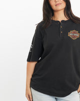 Vintage, 90s, Harley, Davidson, Henley, Tee, The Real Deal, size medium, colour Black, newtown, sydney, australia, thrift store, opshop, preloved, secondhand, sustainable, retro, antique, 70s, 80s, 90s, 2000s, 00s, fashion, clothing, streetwear, trendy, garment, style, boutique, store, shop, archive, sale, cheap, best, top, T-Shirts