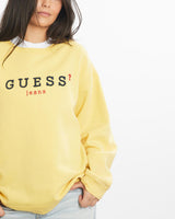 Vintage, 90s, Guess, Jeans, Sweatshirt, The Real Deal, size large, colour Yellow, newtown, sydney, australia, thrift store, opshop, preloved, secondhand, sustainable, retro, antique, 70s, 80s, 90s, 2000s, 00s, fashion, clothing, streetwear, trendy, garment, style, boutique, store, shop, archive, sale, cheap, best, top, Sweats and hoodies