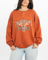 Vintage, 80s, NCAA, University, of, Texas, Longhorns, Henley, Sweatshirt, The Real Deal, size medium, colour Orange, newtown, sydney, australia, thrift store, opshop, preloved, secondhand, sustainable, retro, antique, 70s, 80s, 90s, 2000s, 00s, fashion, clothing, streetwear, trendy, garment, style, boutique, store, shop, archive, sale, cheap, best, top, Sweats and hoodies