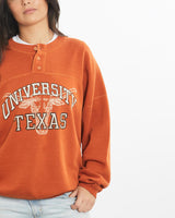 Vintage, 80s, NCAA, University, of, Texas, Longhorns, Henley, Sweatshirt, The Real Deal, size medium, colour Orange, newtown, sydney, australia, thrift store, opshop, preloved, secondhand, sustainable, retro, antique, 70s, 80s, 90s, 2000s, 00s, fashion, clothing, streetwear, trendy, garment, style, boutique, store, shop, archive, sale, cheap, best, top, Sweats and hoodies