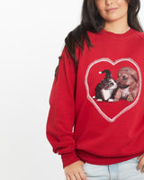 Vintage, 90s, Kitten, &, Puppy, Hand, Painted, Sweatshirt, The Real Deal, size small, colour Red, newtown, sydney, australia, thrift store, opshop, preloved, secondhand, sustainable, retro, antique, 70s, 80s, 90s, 2000s, 00s, fashion, clothing, streetwear, trendy, garment, style, boutique, store, shop, archive, sale, cheap, best, top, Sweats and hoodies