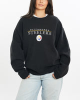 Vintage, 90s, NFL, Pittsburgh, Steelers, Sweatshirt, The Real Deal, size medium, colour Black, newtown, sydney, australia, thrift store, opshop, preloved, secondhand, sustainable, retro, antique, 70s, 80s, 90s, 2000s, 00s, fashion, clothing, streetwear, trendy, garment, style, boutique, store, shop, archive, sale, cheap, best, top, Sweats and hoodies