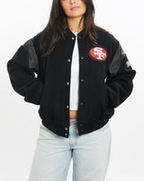 Vintage, 90s, NFL, San, Francisco, 49ers, Varsity, Jacket, The Real Deal, size medium, colour Black, newtown, sydney, australia, thrift store, opshop, preloved, secondhand, sustainable, retro, antique, 70s, 80s, 90s, 2000s, 00s, fashion, clothing, streetwear, trendy, garment, style, boutique, store, shop, archive, sale, cheap, best, top, Jackets