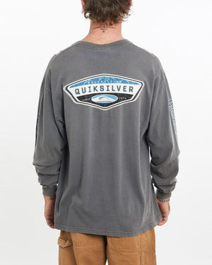 Vintage, 90s, Quiksilver, Long, Sleeve, Tee, The Real Deal, size large, colour Grey, newtown, sydney, australia, thrift store, opshop, preloved, secondhand, sustainable, retro, antique, 70s, 80s, 90s, 2000s, 00s, fashion, clothing, streetwear, trendy, garment, style, boutique, store, shop, archive, sale, cheap, best, top, T-Shirts