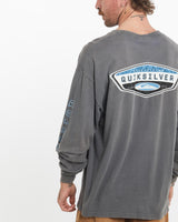 Vintage, 90s, Quiksilver, Long, Sleeve, Tee, The Real Deal, size large, colour Grey, newtown, sydney, australia, thrift store, opshop, preloved, secondhand, sustainable, retro, antique, 70s, 80s, 90s, 2000s, 00s, fashion, clothing, streetwear, trendy, garment, style, boutique, store, shop, archive, sale, cheap, best, top, T-Shirts