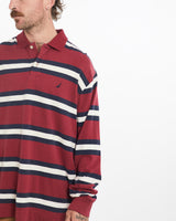 Vintage, Nautica, Long, Sleeve, Polo, Shirt, The Real Deal, size medium, colour Red, newtown, sydney, australia, thrift store, opshop, preloved, secondhand, sustainable, retro, antique, 70s, 80s, 90s, 2000s, 00s, fashion, clothing, streetwear, trendy, garment, style, boutique, store, shop, archive, sale, cheap, best, top, Shirts