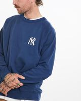 Vintage, 90s, MLB, New, York, Yankees, Sweatshirt, The Real Deal, size medium, colour Blue, newtown, sydney, australia, thrift store, opshop, preloved, secondhand, sustainable, retro, antique, 70s, 80s, 90s, 2000s, 00s, fashion, clothing, streetwear, trendy, garment, style, boutique, store, shop, archive, sale, cheap, best, top, Sweats and hoodies