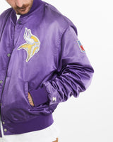 Vintage, 90s, NFL, Minnesota, Vikings, Satin, Bomber, Jacket, The Real Deal, size medium, colour Purple, newtown, sydney, australia, thrift store, opshop, preloved, secondhand, sustainable, retro, antique, 70s, 80s, 90s, 2000s, 00s, fashion, clothing, streetwear, trendy, garment, style, boutique, store, shop, archive, sale, cheap, best, top, Jackets