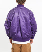 Vintage, 90s, NFL, Minnesota, Vikings, Satin, Bomber, Jacket, The Real Deal, size medium, colour Purple, newtown, sydney, australia, thrift store, opshop, preloved, secondhand, sustainable, retro, antique, 70s, 80s, 90s, 2000s, 00s, fashion, clothing, streetwear, trendy, garment, style, boutique, store, shop, archive, sale, cheap, best, top, Jackets