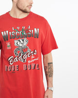 Vintage, 1994, NCAA, Wisconsin, Badgers, Tee, The Real Deal, size extra large, colour Red, newtown, sydney, australia, thrift store, opshop, preloved, secondhand, sustainable, retro, antique, 70s, 80s, 90s, 2000s, 00s, fashion, clothing, streetwear, trendy, garment, style, boutique, store, shop, archive, sale, cheap, best, top, T-Shirts