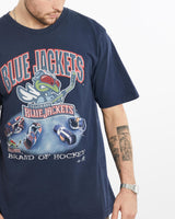 Vintage, 90s, NHL, Columbus, Blue, Jackets, Tee, The Real Deal, size extra large, colour Navy, newtown, sydney, australia, thrift store, opshop, preloved, secondhand, sustainable, retro, antique, 70s, 80s, 90s, 2000s, 00s, fashion, clothing, streetwear, trendy, garment, style, boutique, store, shop, archive, sale, cheap, best, top, T-Shirts