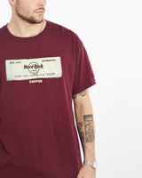 Vintage, Hard, Rock, Cafe, Denver, Tee, The Real Deal, size large, colour Burgundy, newtown, sydney, australia, thrift store, opshop, preloved, secondhand, sustainable, retro, antique, 70s, 80s, 90s, 2000s, 00s, fashion, clothing, streetwear, trendy, garment, style, boutique, store, shop, archive, sale, cheap, best, top, T-Shirts