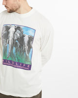 Vintage, Elephant, Wildlife, Long, Sleeve, Tee, The Real Deal, size large, colour White, newtown, sydney, australia, thrift store, opshop, preloved, secondhand, sustainable, retro, antique, 70s, 80s, 90s, 2000s, 00s, fashion, clothing, streetwear, trendy, garment, style, boutique, store, shop, archive, sale, cheap, best, top, T-Shirts